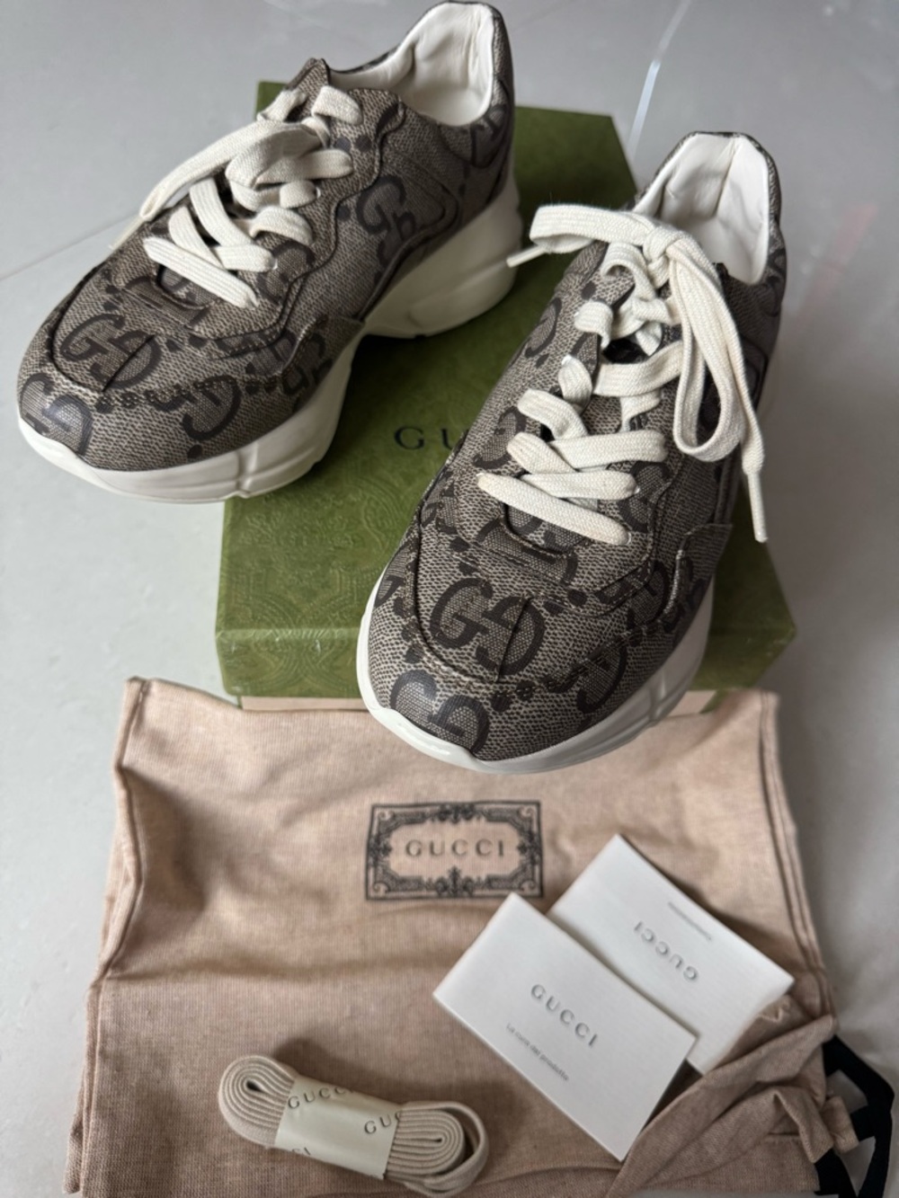 Gucci GG Canvas Sneakers in Beige and White